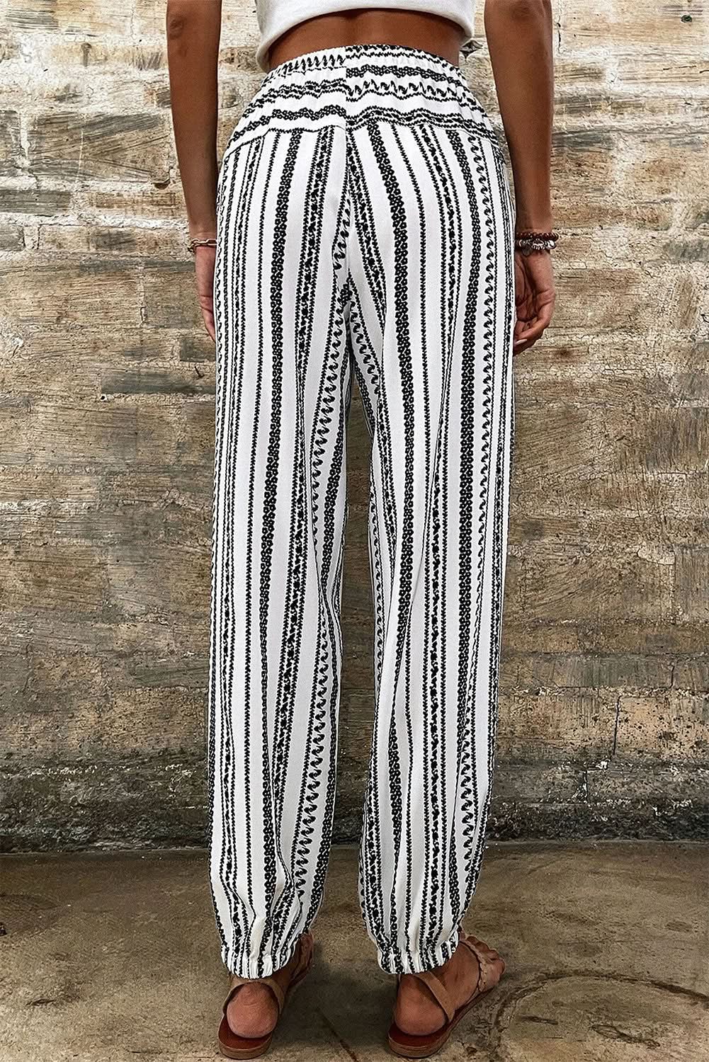 Love Salve Black Striped Boho Pants Women's Vacation Wide Leg Spring Trousers