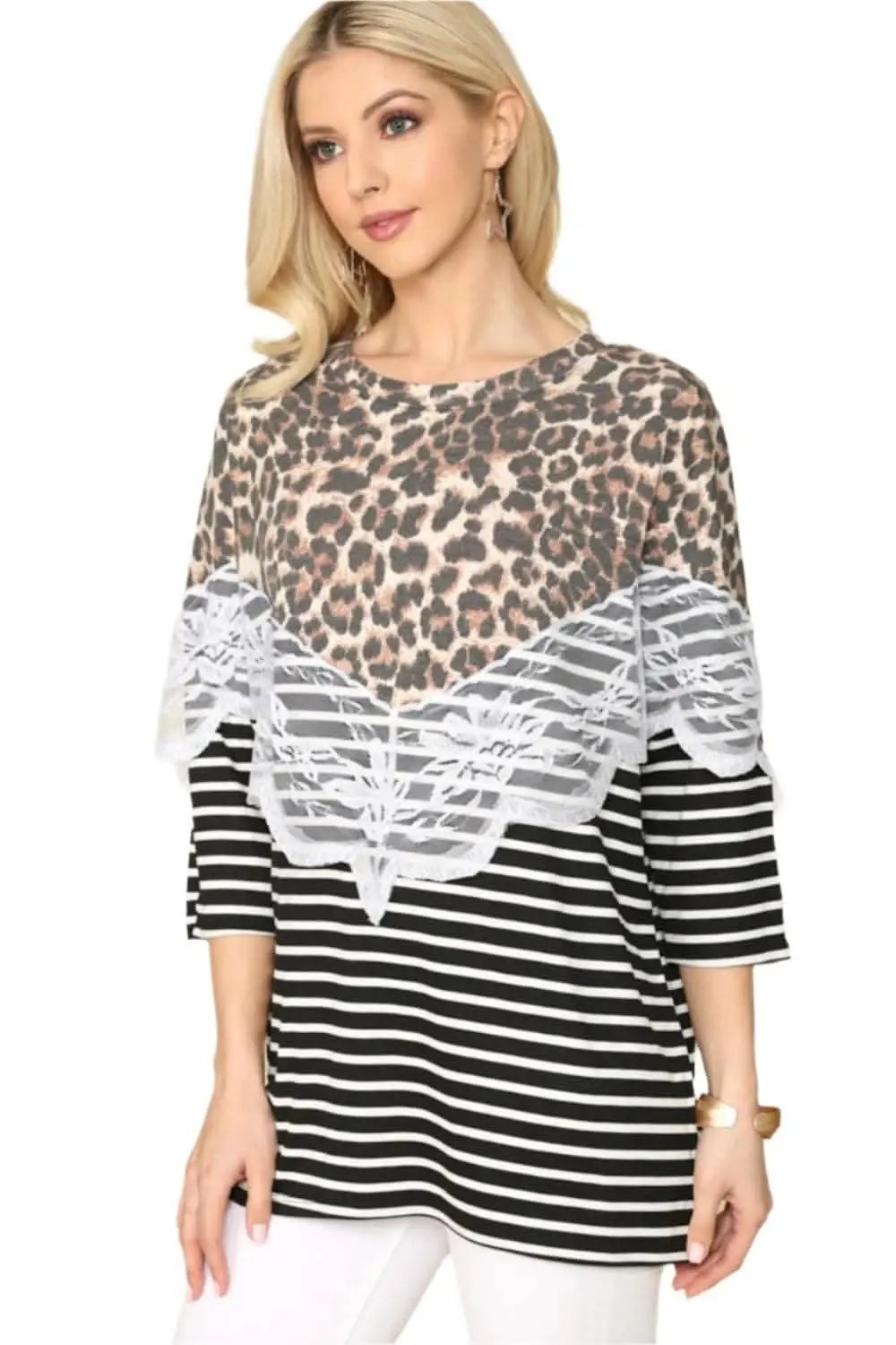 T-Shirts Love Salve Leopard Lace Tee Women's Plus-Size Top: Sexy & Comfy!