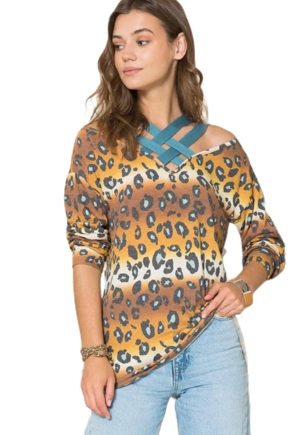 T-Shirts Love Salve Plus Size Mustard Leopard Women's Tee: Soft, Comfy Top