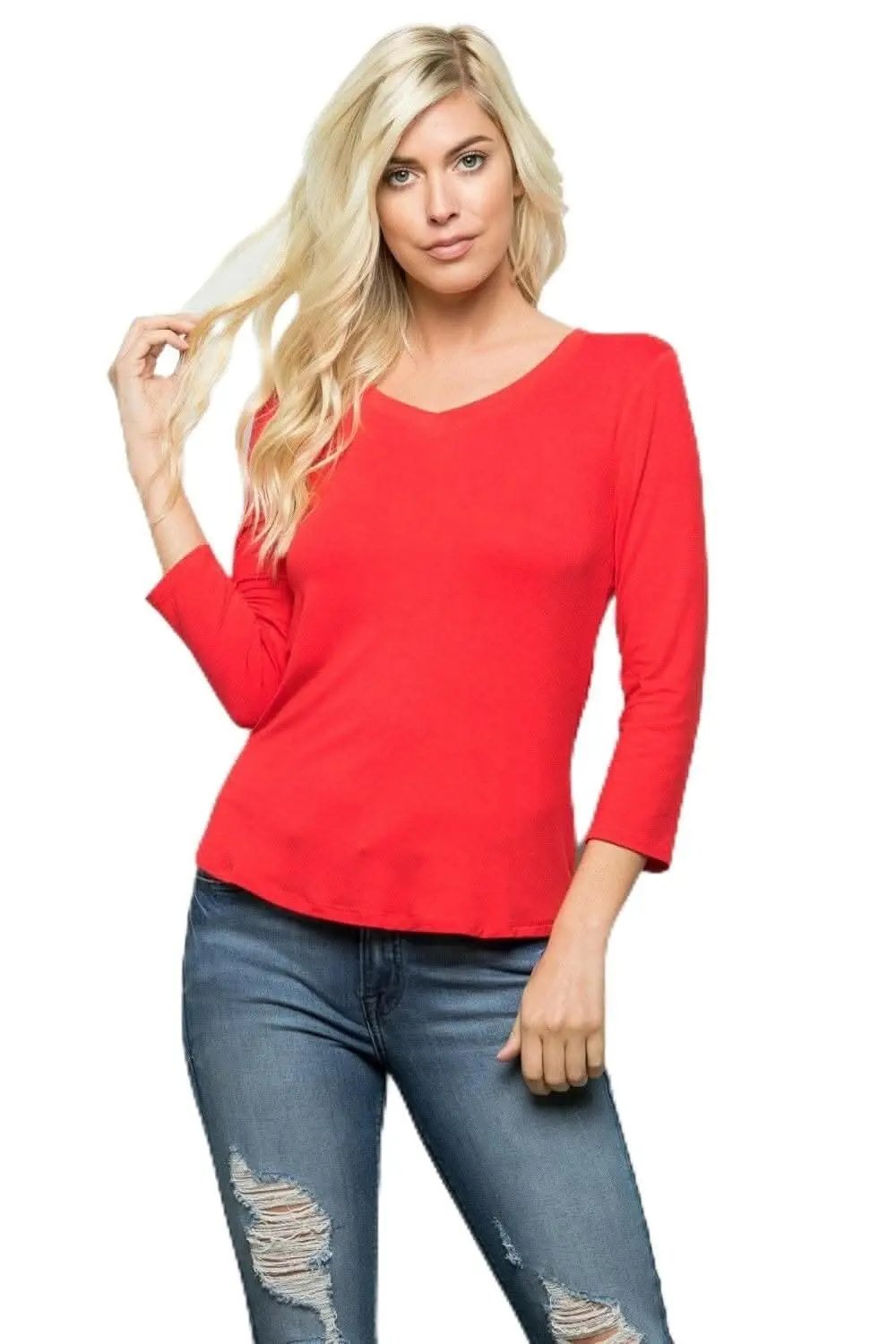 Women's V-Neck T-Shirt Red V-Neck Tee - Soft & Breathable - Women's Everyday Top