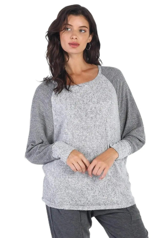 T-Shirts Love Salve Cherish Apparel grey contrast top - Premium Quality