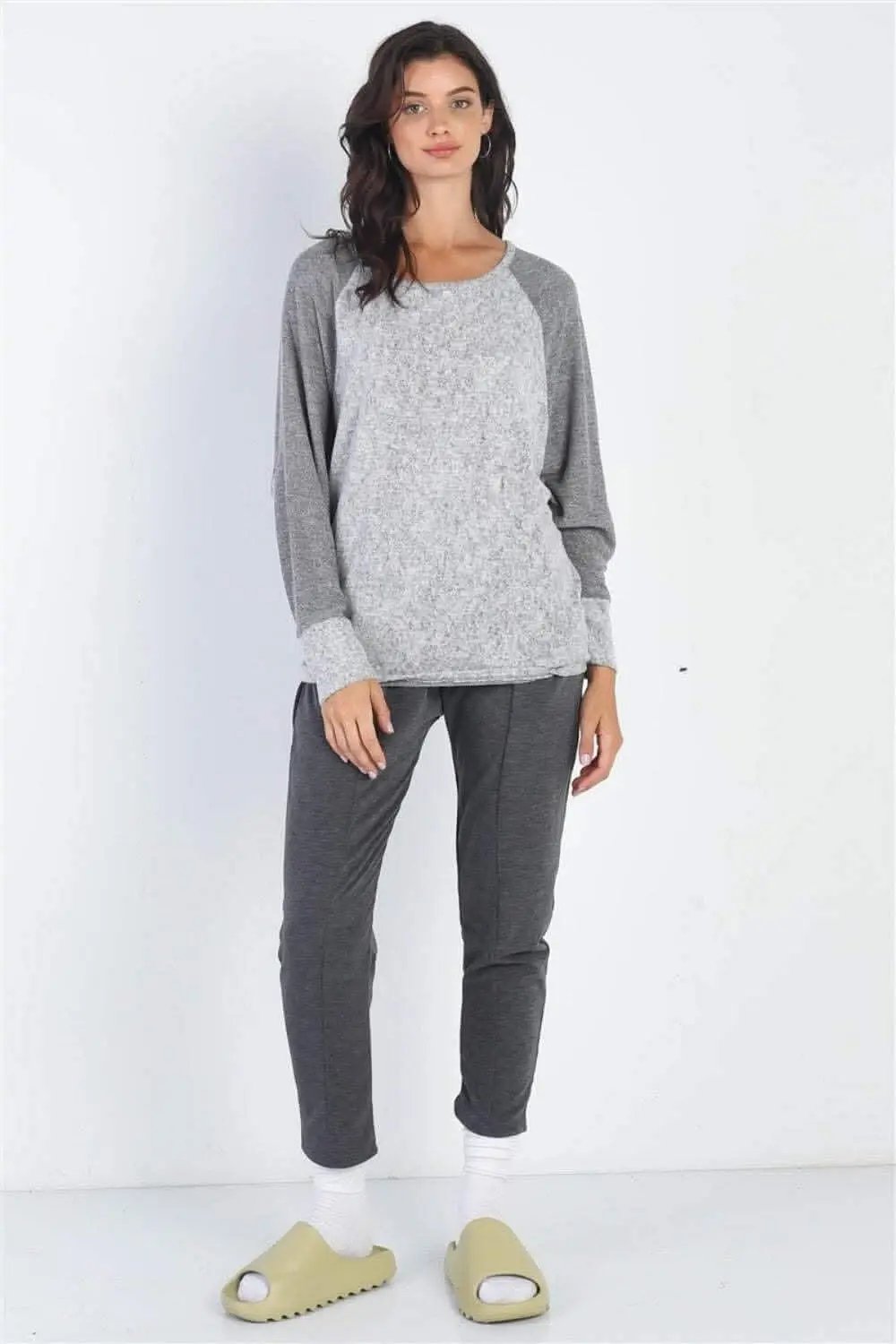 T-Shirts Love Salve Cherish Apparel grey contrast top - Premium Quality