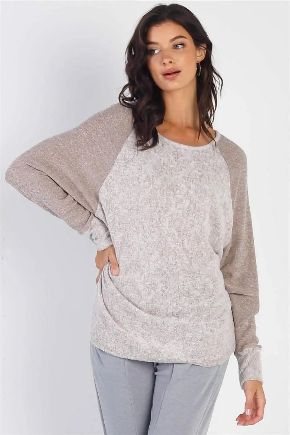 T-Shirts Love Salve Cherish Apparel grey contrast top - Premium Quality