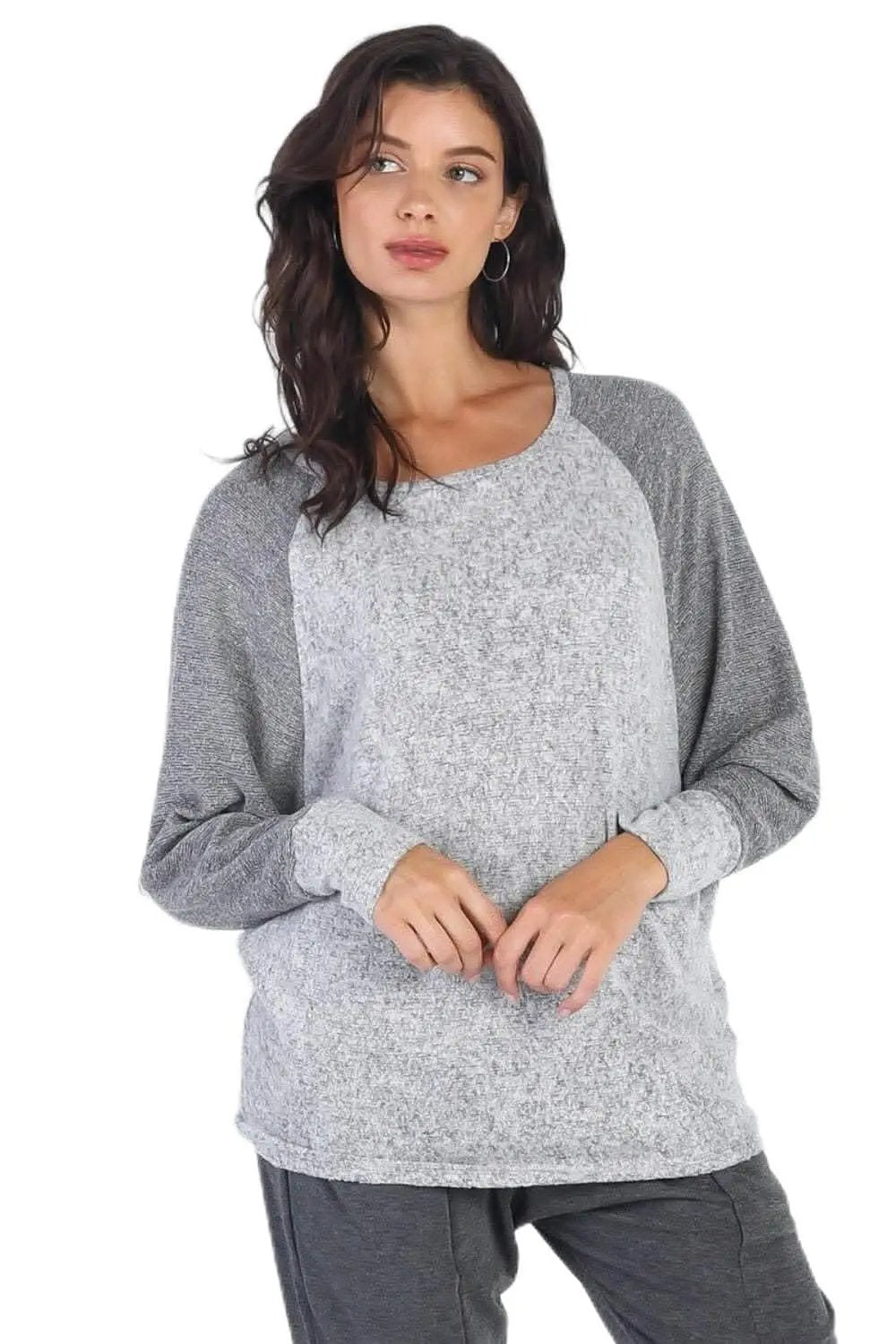 Pants Love Salve Grey Long Sleeve Women's Basic Top Everyday Essential Layering Tee