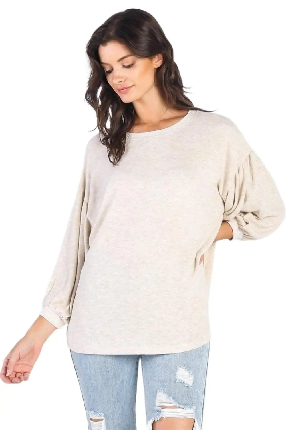 Love Salve Drop Shoulder Top Women's Casual Blouse Puff Sleeve Trendy