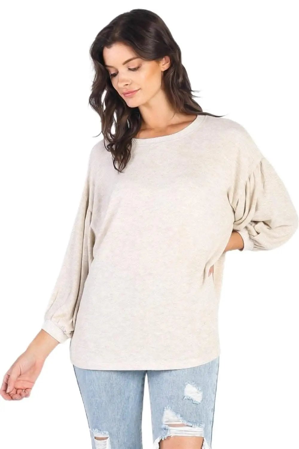 Accessories Love Salve Oatmeal Top Women's Casual Puff Sleeve Blouse Cute & Comfy