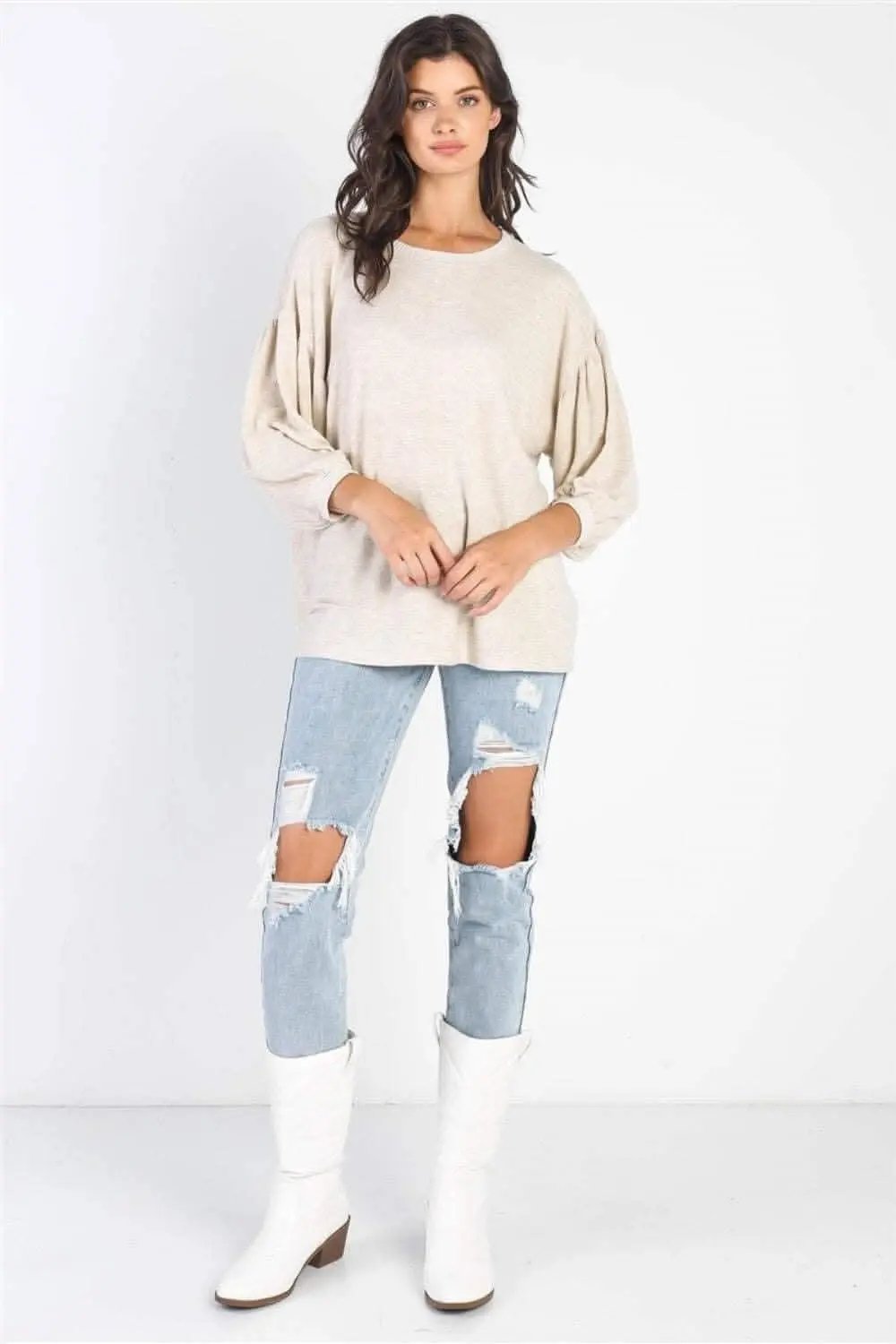 Accessories Love Salve Oatmeal Top Women's Casual Puff Sleeve Blouse Cute & Comfy