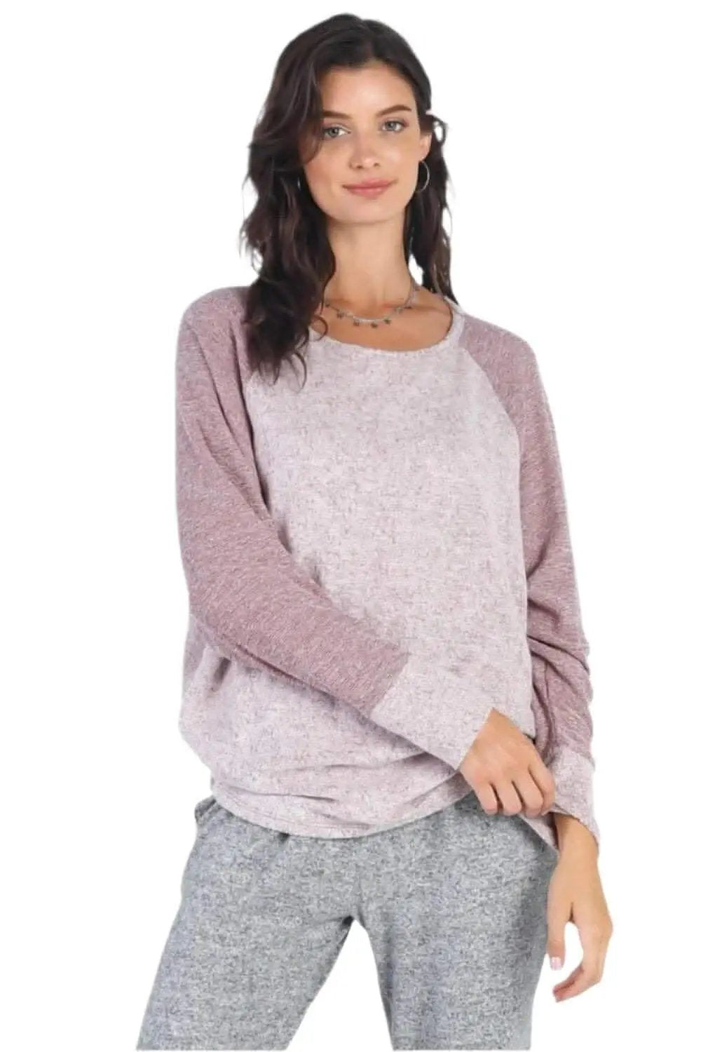 Pants Love Salve Taupe Long Sleeve Women's Top Everyday Essential Soft Knit