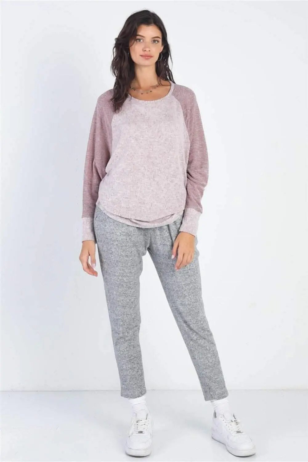 Pants Love Salve Taupe Long Sleeve Women's Top Everyday Essential Soft Knit