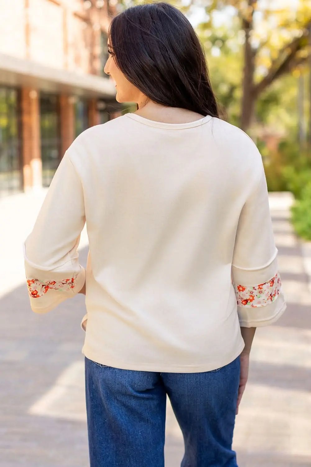 Accessories Love Salve Beige Floral Wide Sleeve Top - Graphic/Graphic