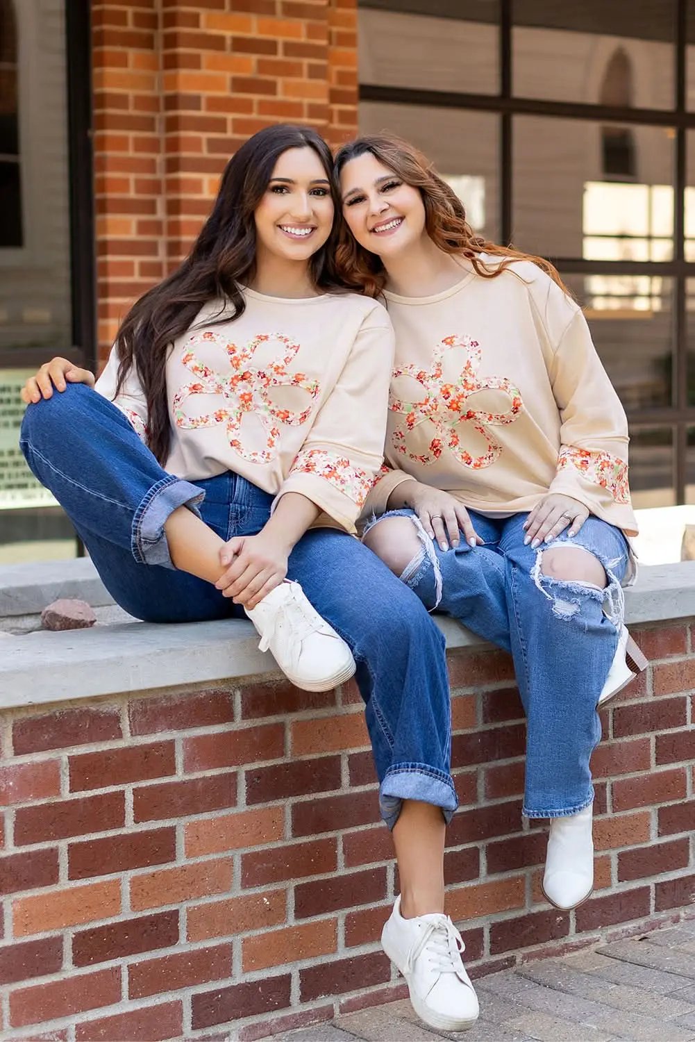 Accessories Love Salve Beige Floral Wide Sleeve Top - Graphic/Graphic
