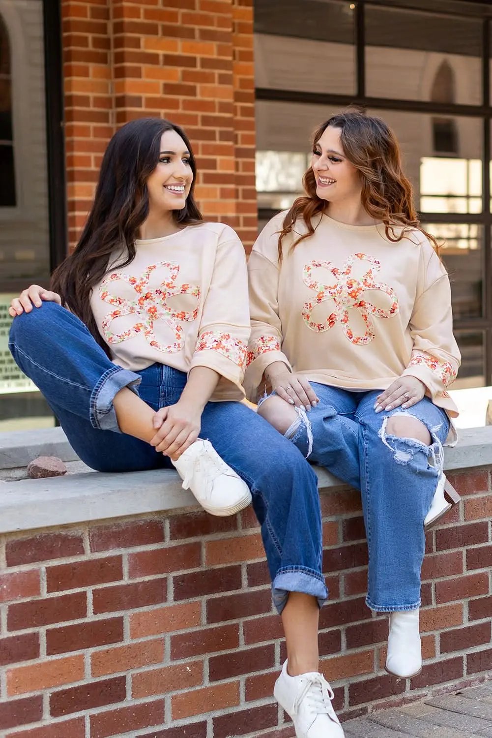 Accessories Love Salve Beige Floral Wide Sleeve Top - Graphic/Graphic