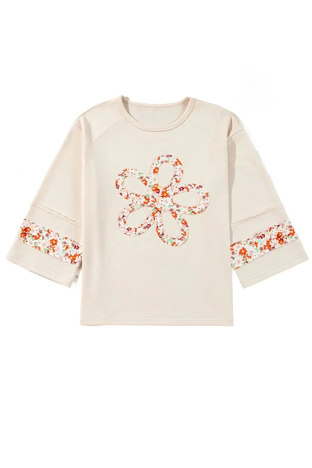 Accessories Love Salve Beige Floral Wide Sleeve Top - Graphic/Graphic