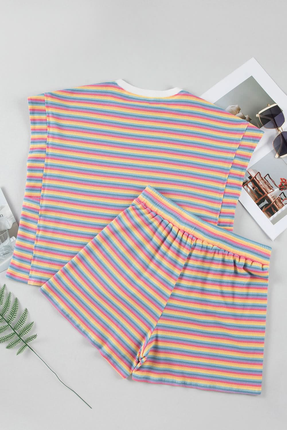 Love Salve Pink Striped Set Women's Daily Wear Outfit Cute Tassel Shorts