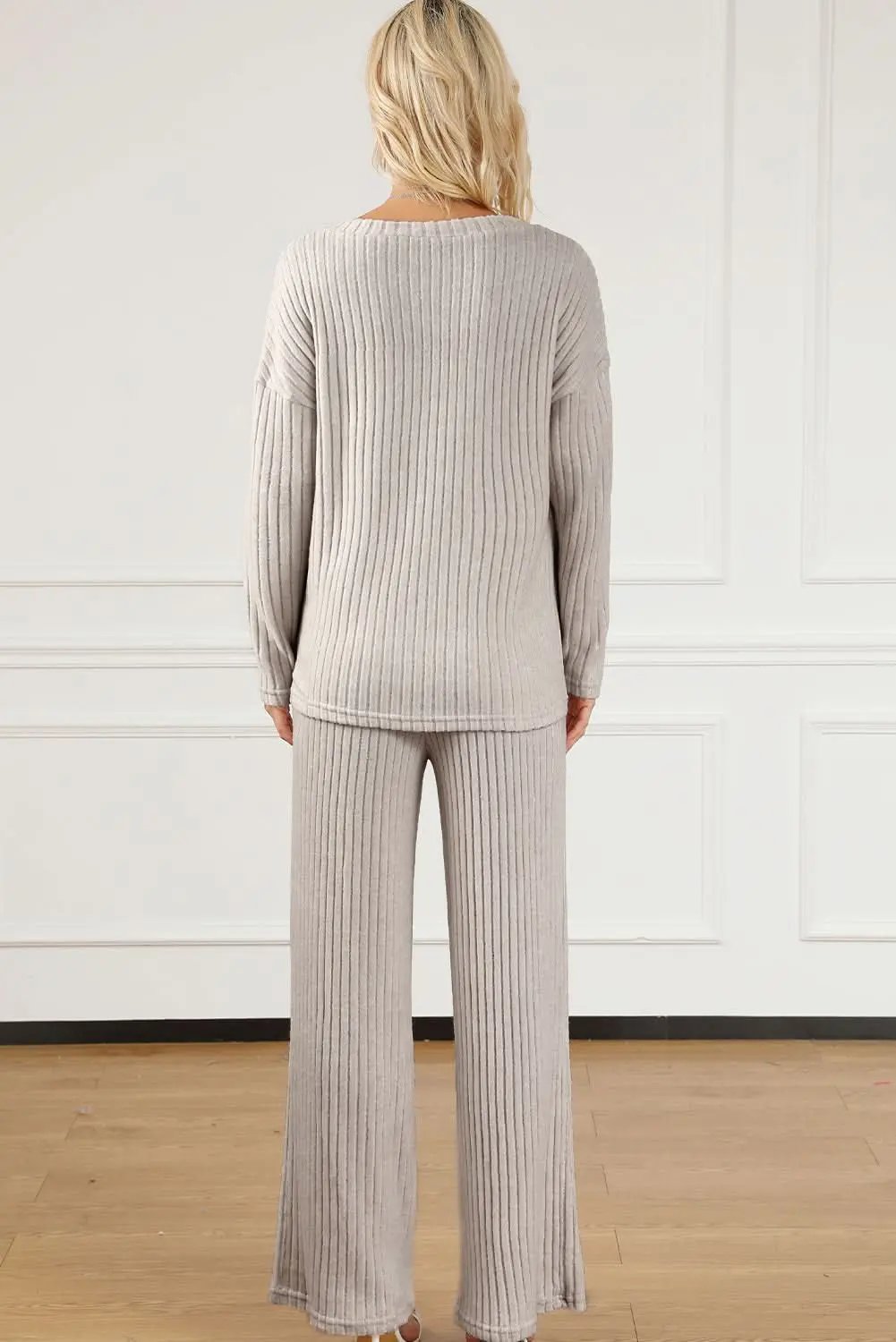 Pants Love Salve Khaki Ribbed Knit Set Women's Loungewear Set Comfy & Casual