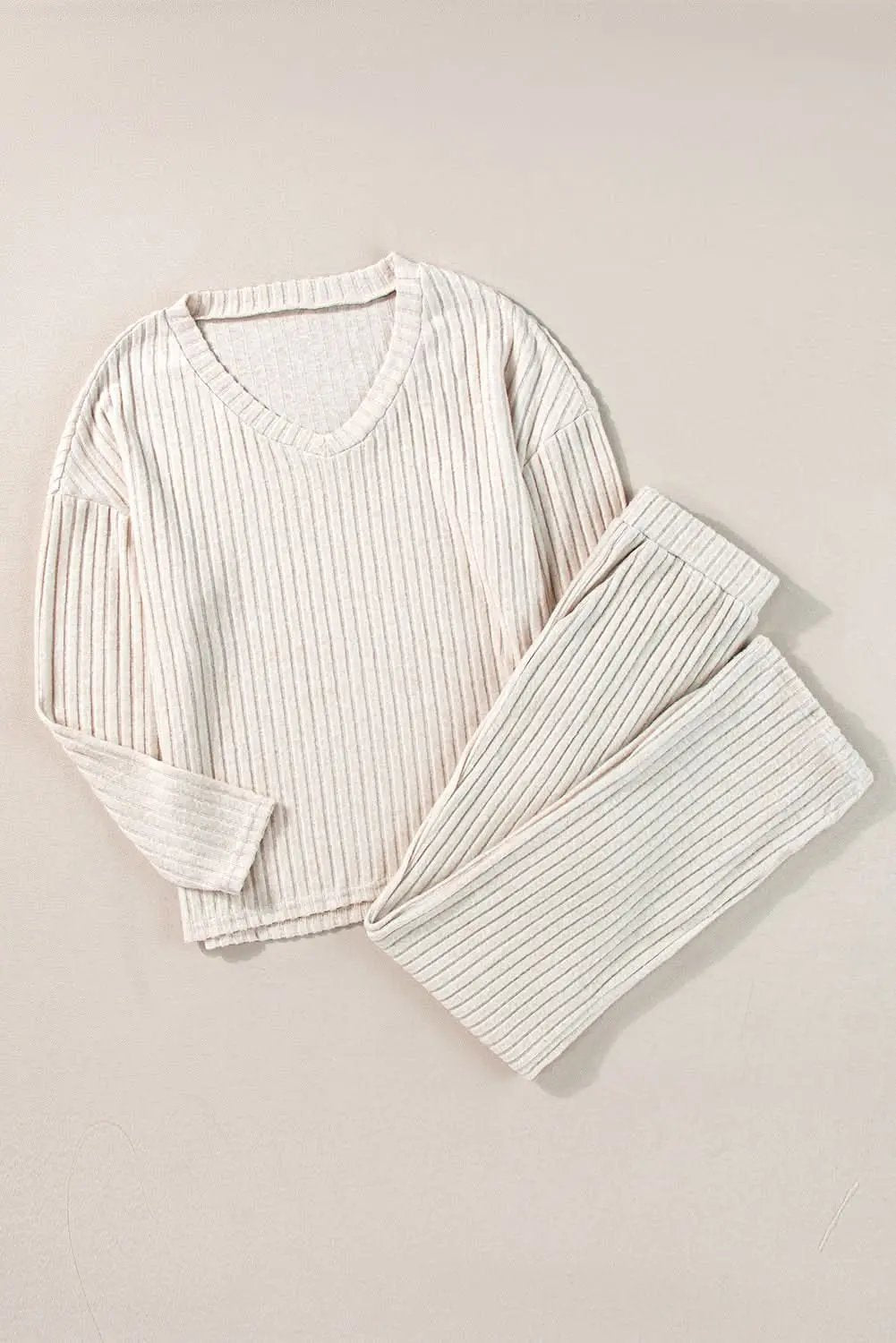 Pants Love Salve Khaki Ribbed Knit Set Women's Loungewear Set Comfy & Casual