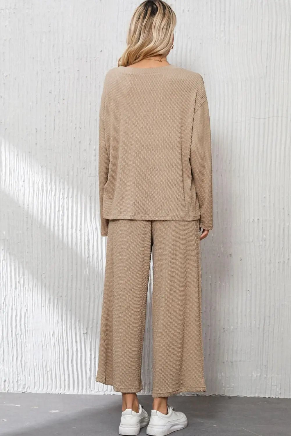 Love Salve Smoke Gray Loose Textured Pullover and Pants Outfi
