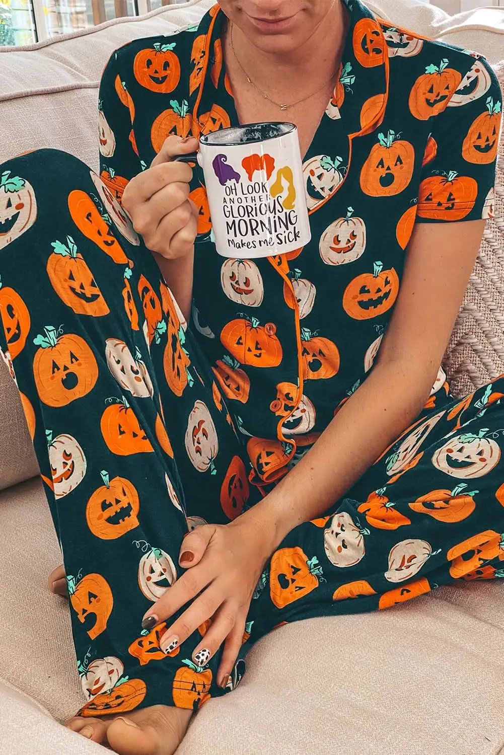 Pants Love Salve Orange Halloween Pajama Set