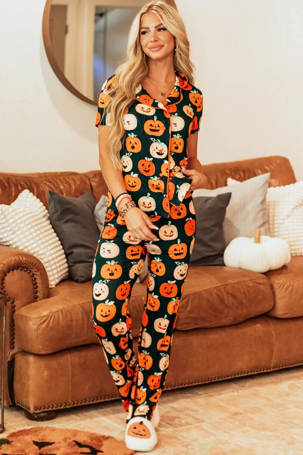 Pants Love Salve Orange Halloween Pajama Set
