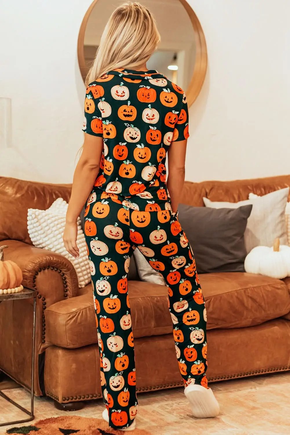 Pants Love Salve Orange Halloween Pajama Set