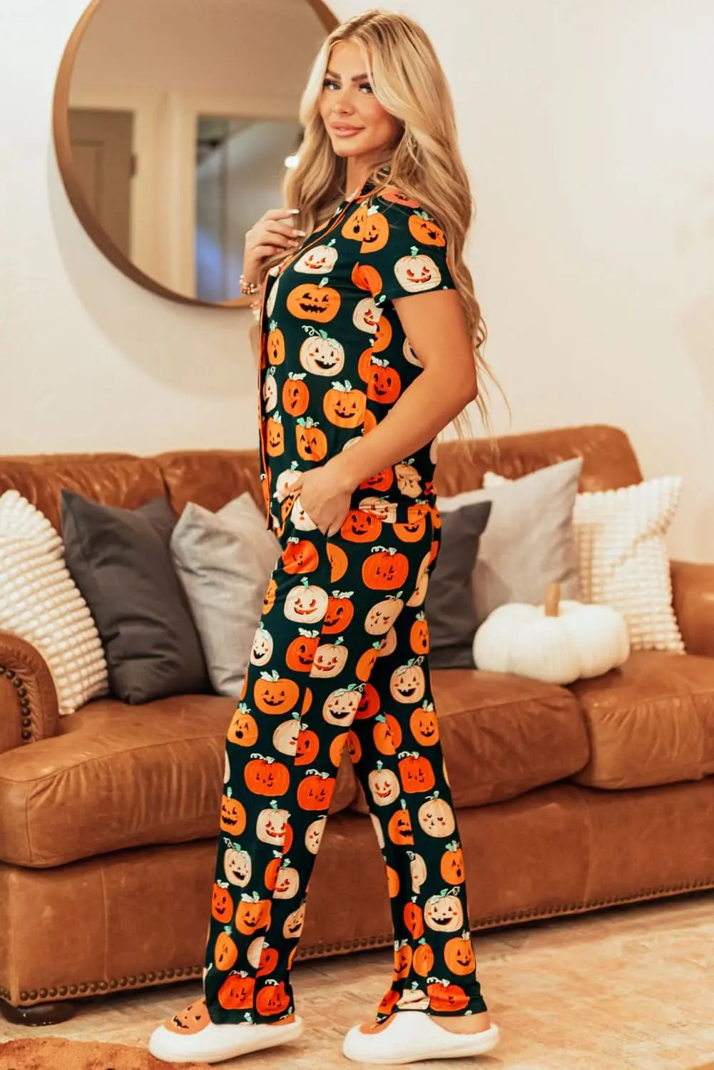 Pants Love Salve Orange Halloween Pajama Set