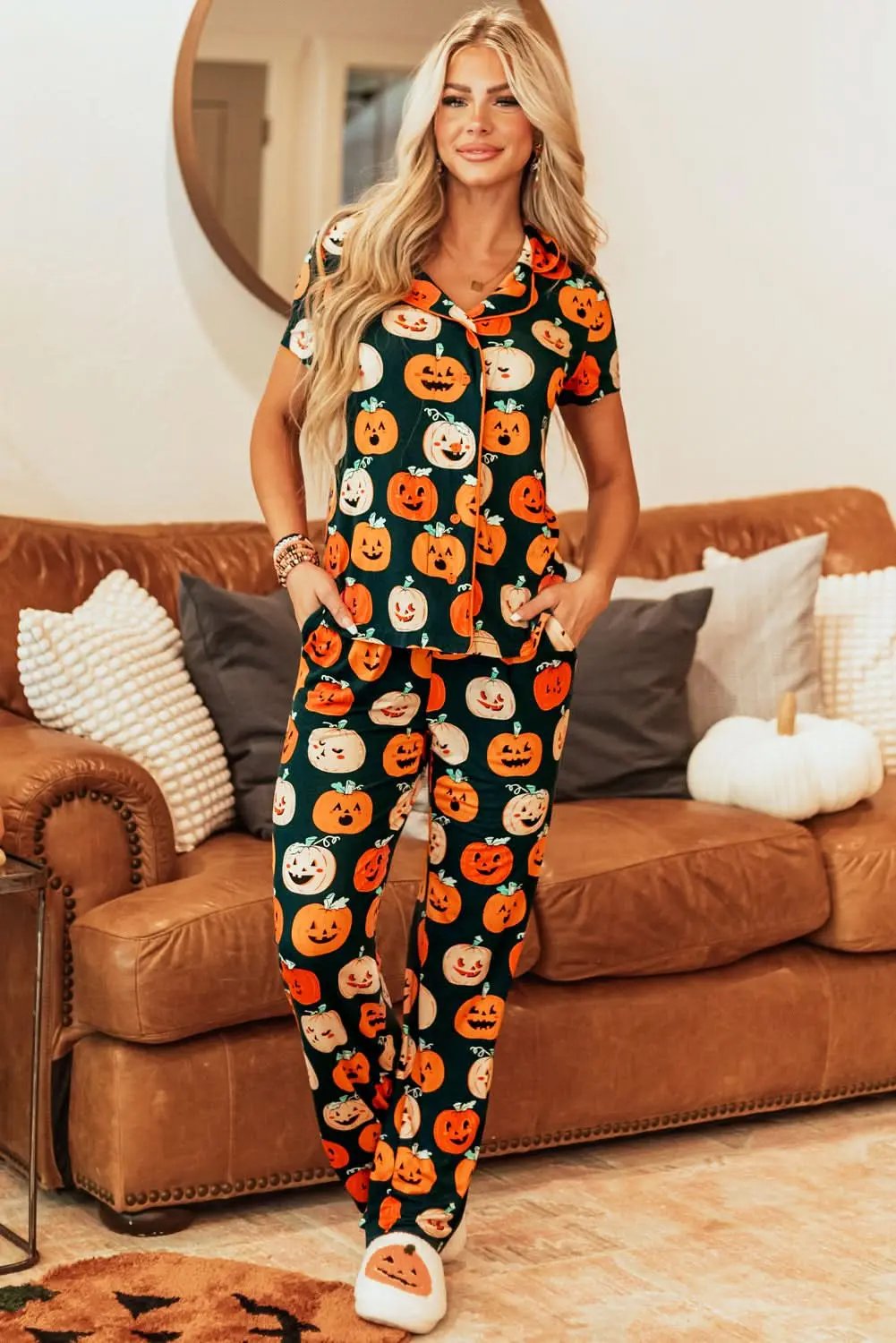 Pants Love Salve Orange Halloween Pajama Set