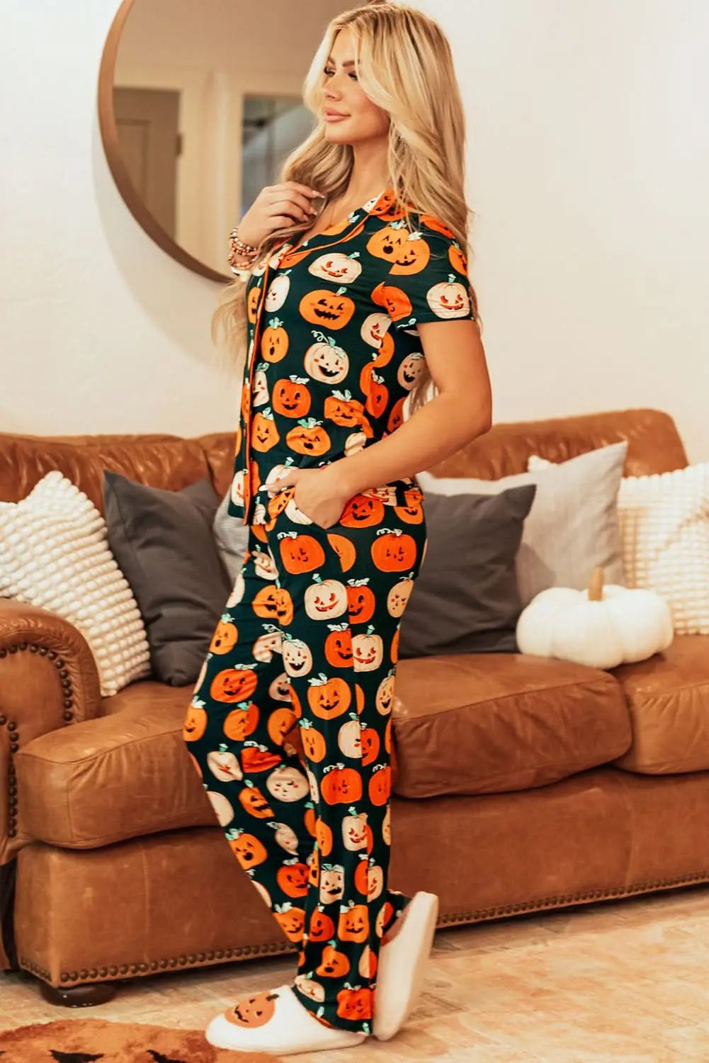 Pants Love Salve Orange Halloween Pajama Set