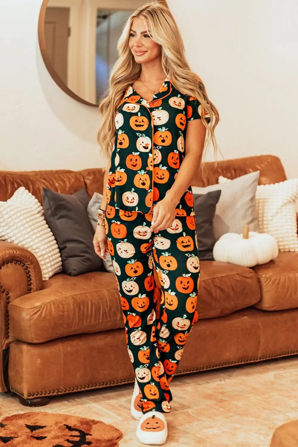 Pants Love Salve Orange Halloween Pajama Set
