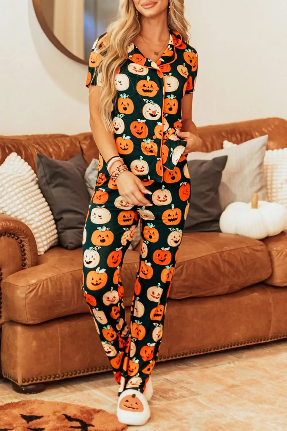 Pants Love Salve Orange Halloween Pajama Set