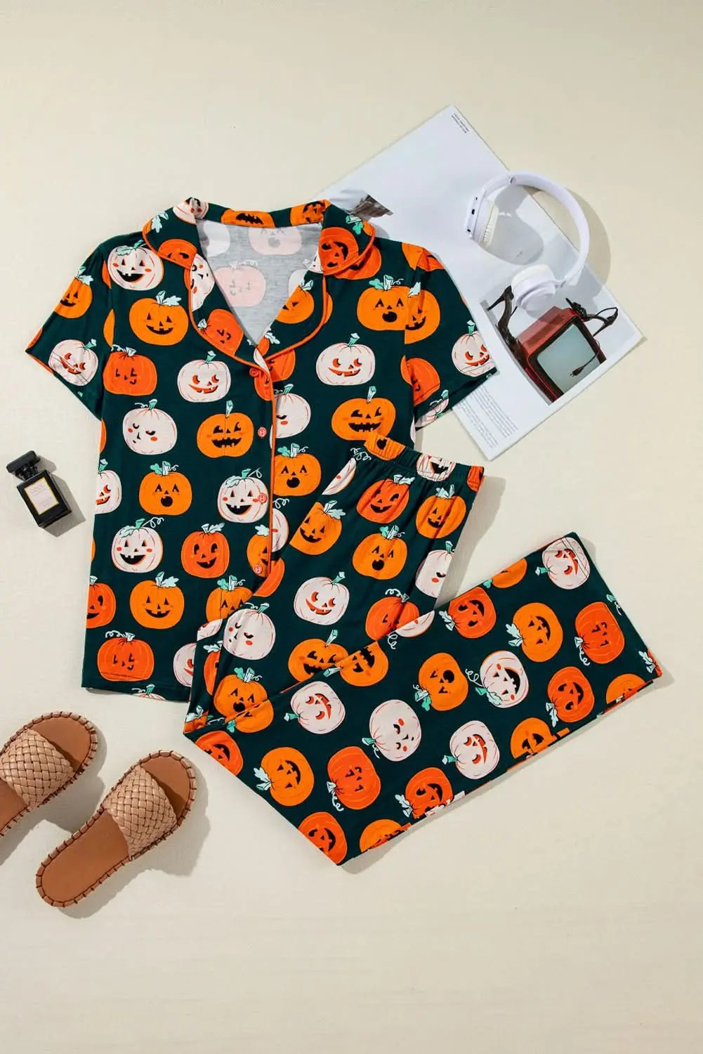Pants Love Salve Orange Halloween Pajama Set