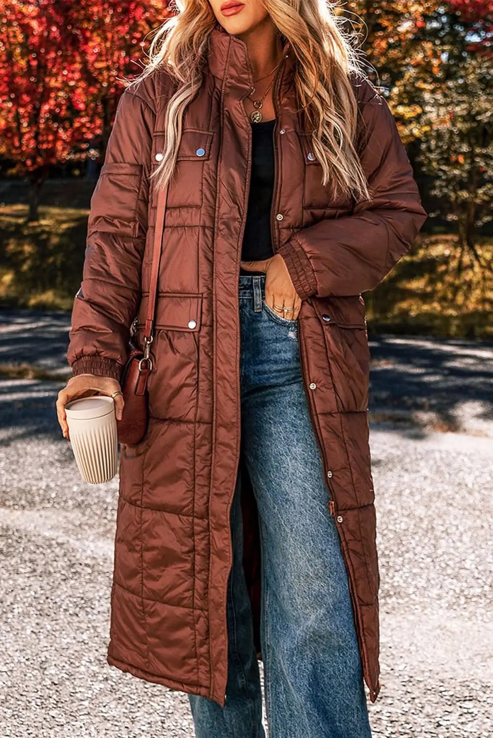 Jackets Love Salve Cozy coffee quilted puffer coat