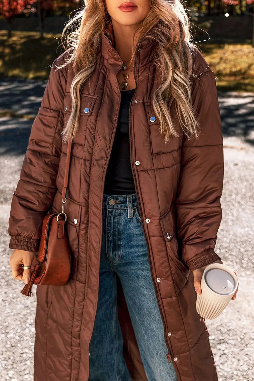 Jackets Love Salve Cozy coffee quilted puffer coat