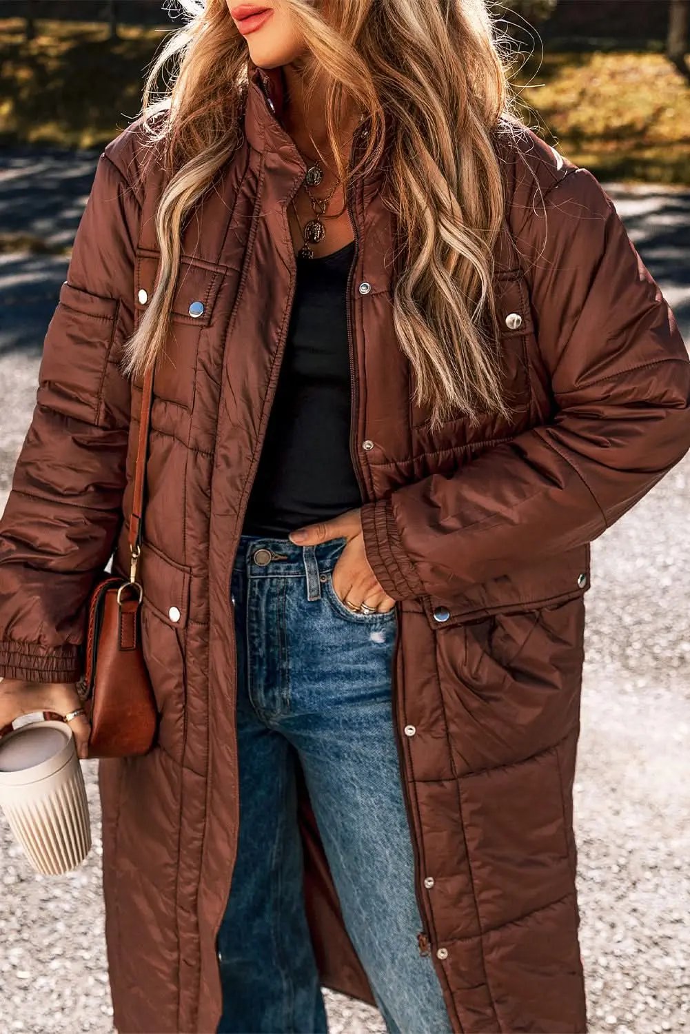Jackets Love Salve Cozy coffee quilted puffer coat