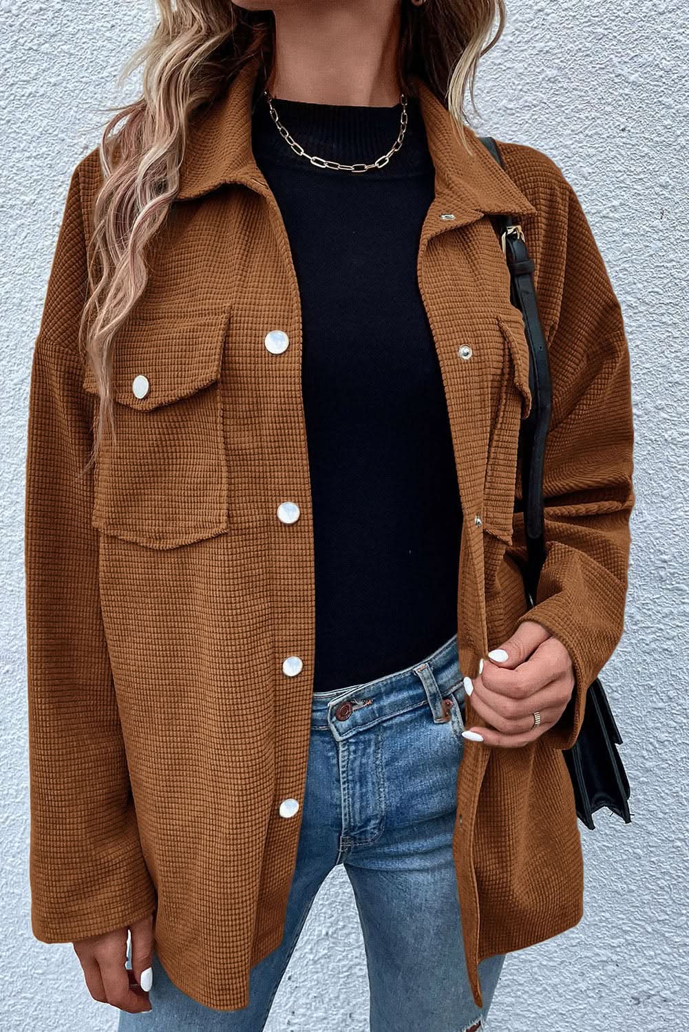 Shorts Love Salve Brown textured shacket with pockets