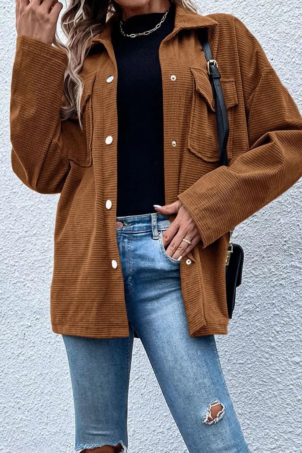 Shorts Love Salve Brown textured shacket with pockets