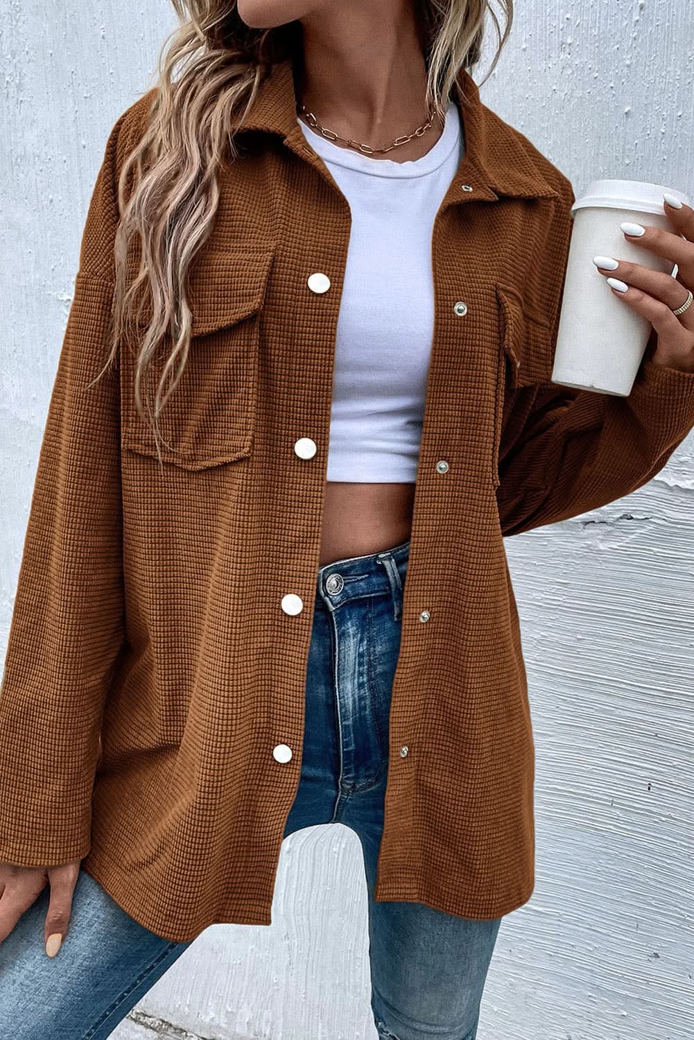Shorts Love Salve Brown textured shacket with pockets