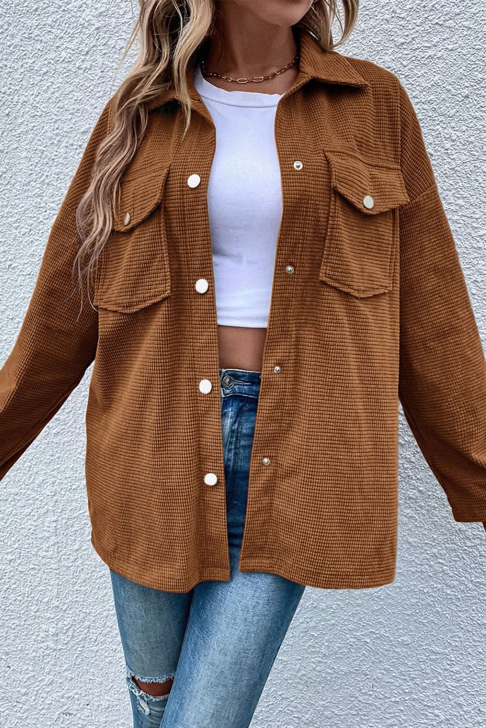Shorts Love Salve Brown textured shacket with pockets