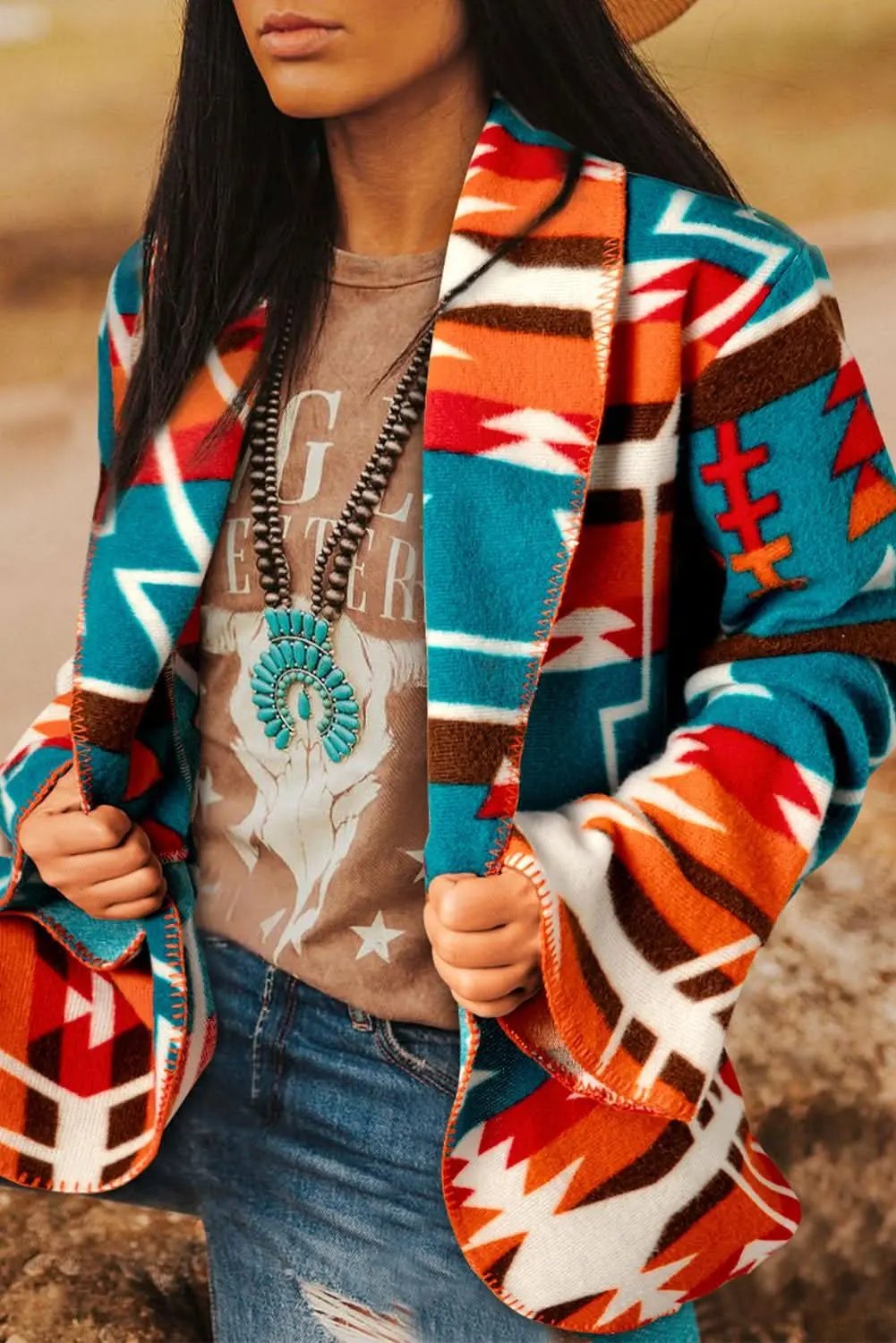 Jackets Love Salve Sky blue aztec bell sleeve jacket