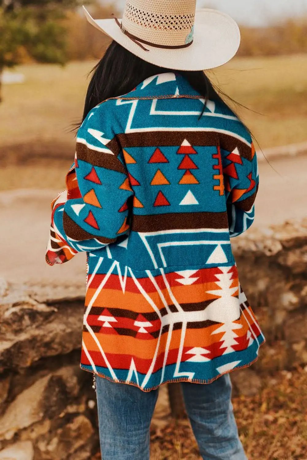 Jackets Love Salve Sky blue aztec bell sleeve jacket