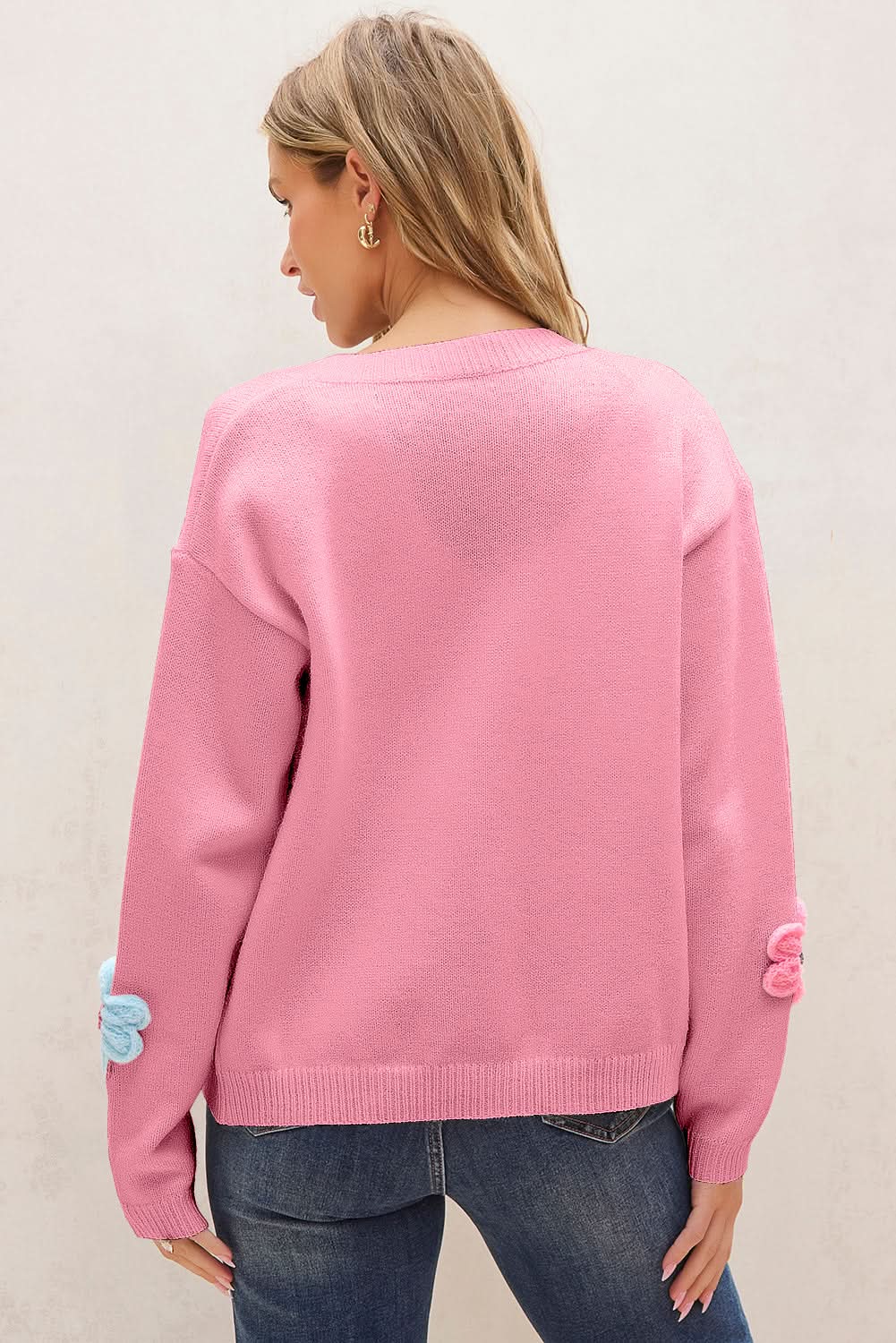 Sweaters Love Salve Chic pink floral button cardigan