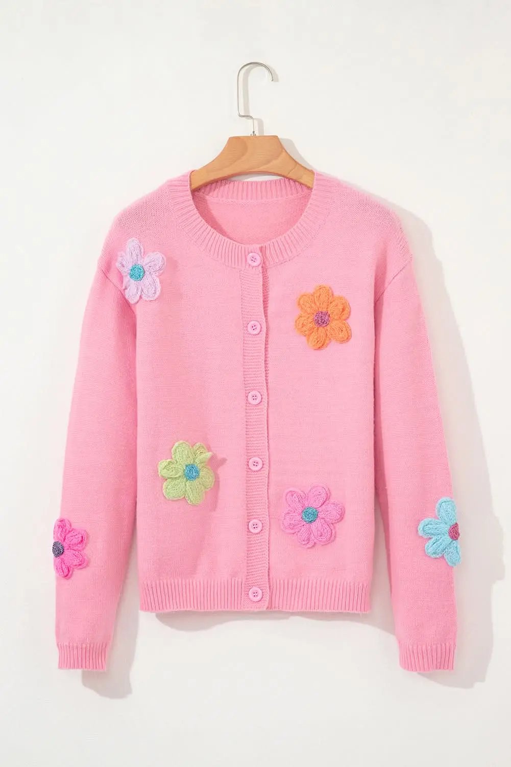 Sweaters Love Salve Chic pink floral button cardigan