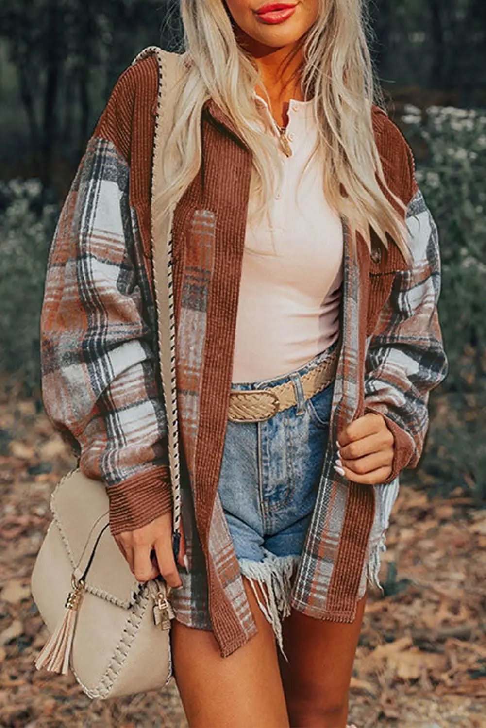 Outerwear/Plaid Shackets Love Salve Cinnamon plaid corduroy shacket