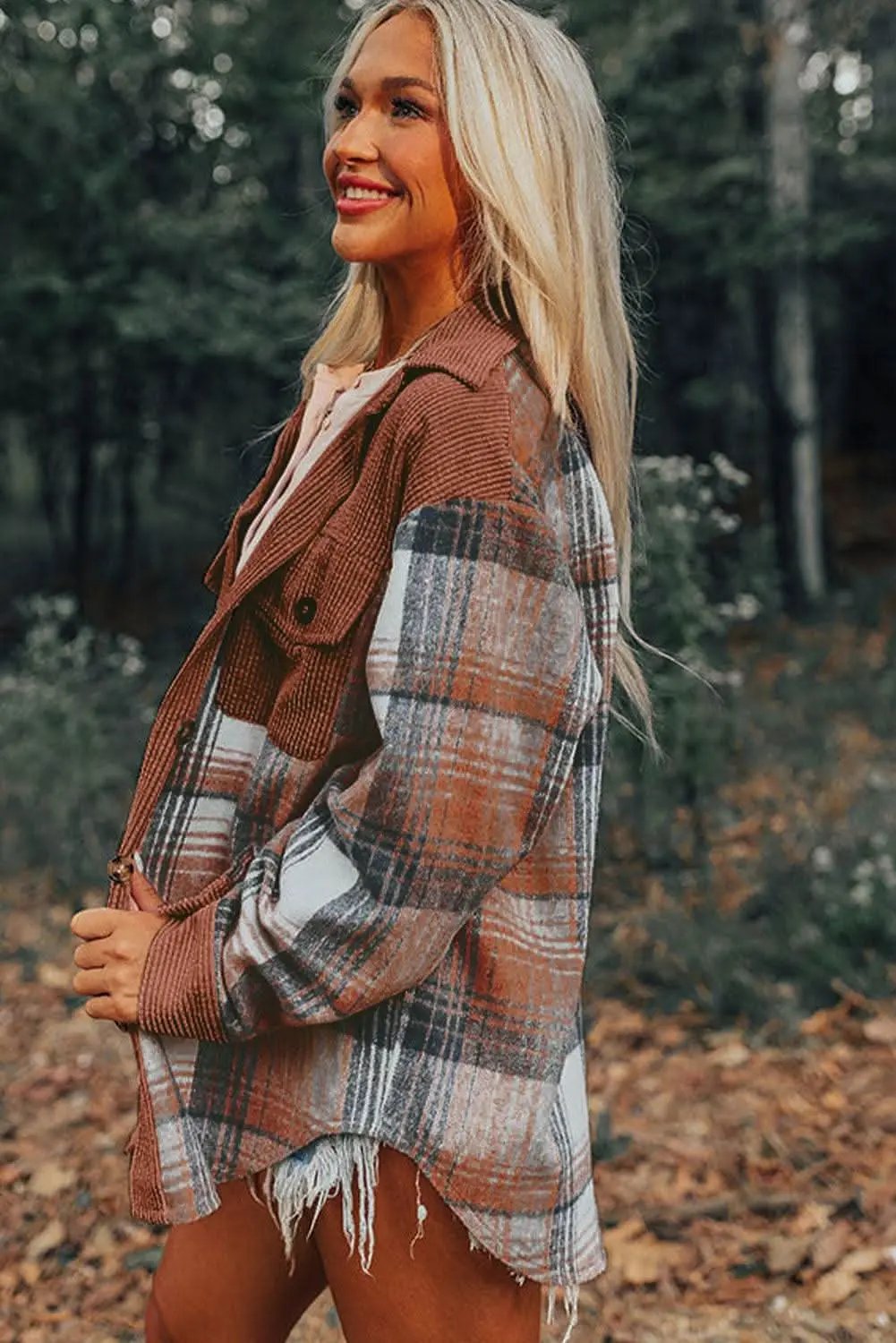Outerwear/Plaid Shackets Love Salve Cinnamon plaid corduroy shacket