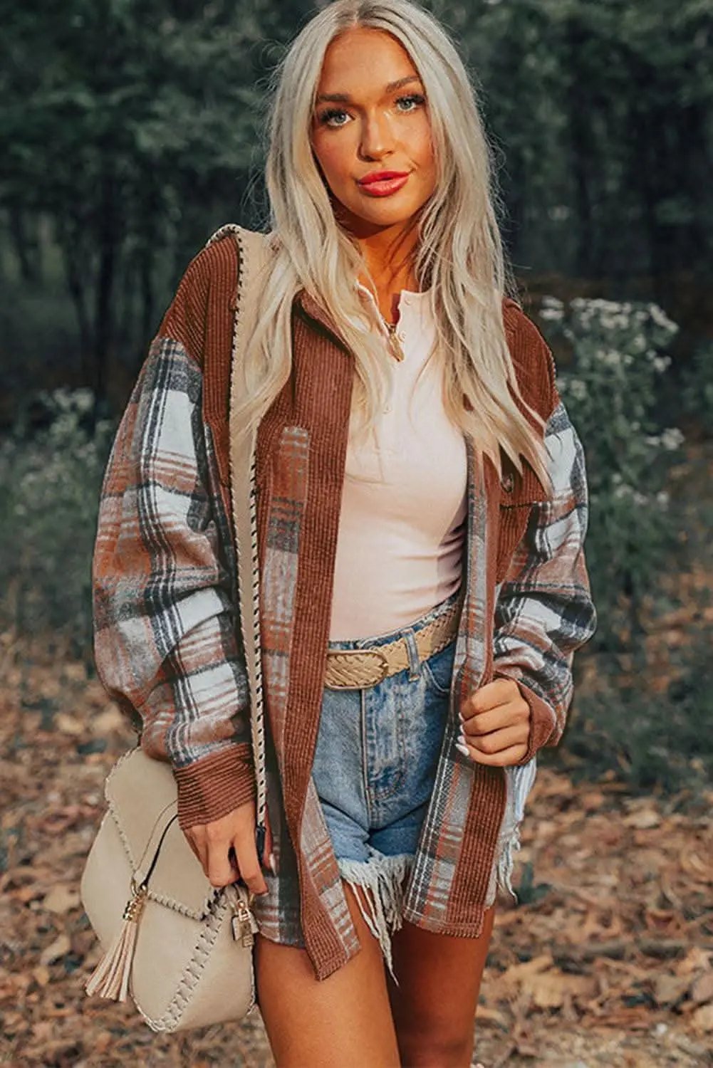 Outerwear/Plaid Shackets Love Salve Cinnamon plaid corduroy shacket