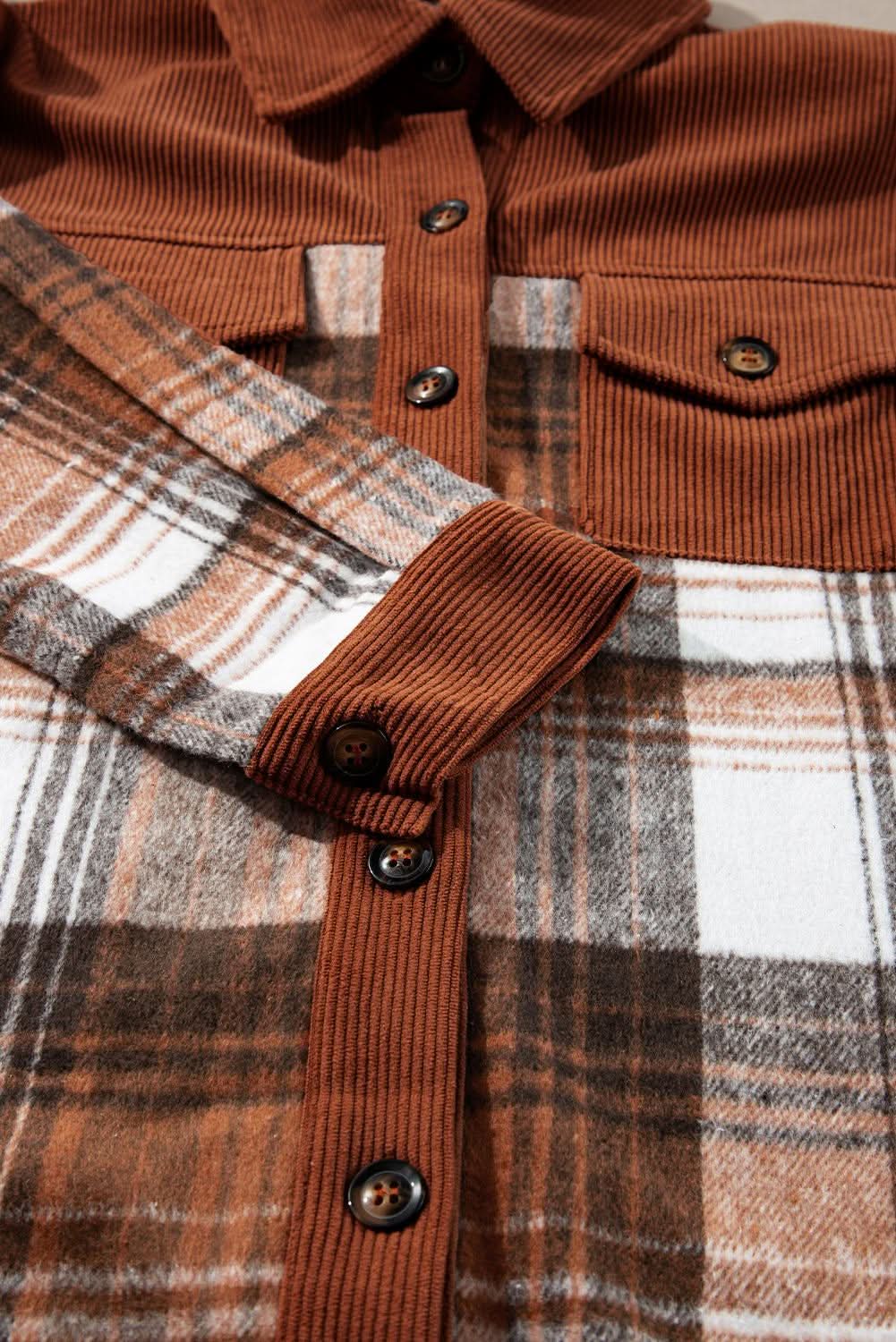 Outerwear/Plaid Shackets Love Salve Cinnamon plaid corduroy shacket