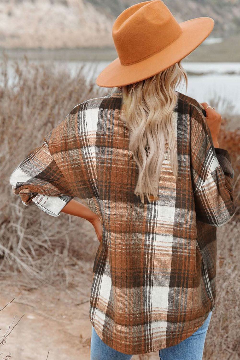 Accessories Love Salve Brown Plaid Flap Pockets Shacket