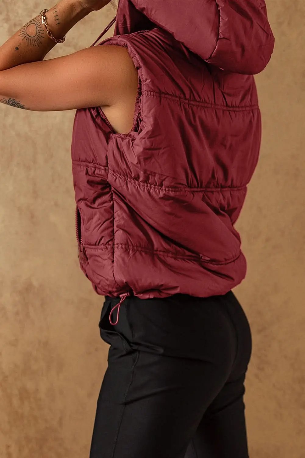 Outerwear/Vests Love Salve Clay hooded puffer vest with pockets
