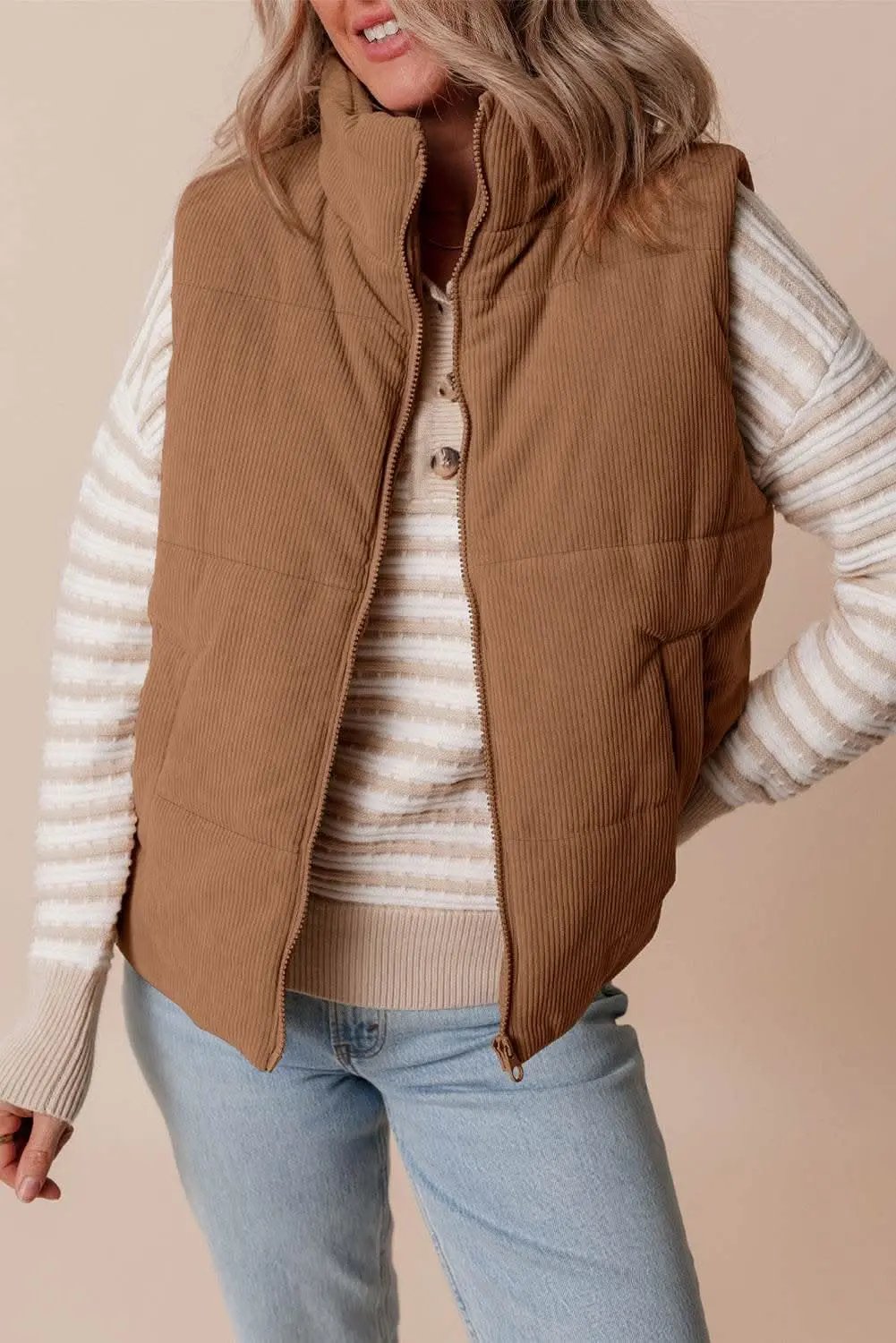 Outerwear/Vests Love Salve Cozy coffee corduroy vest