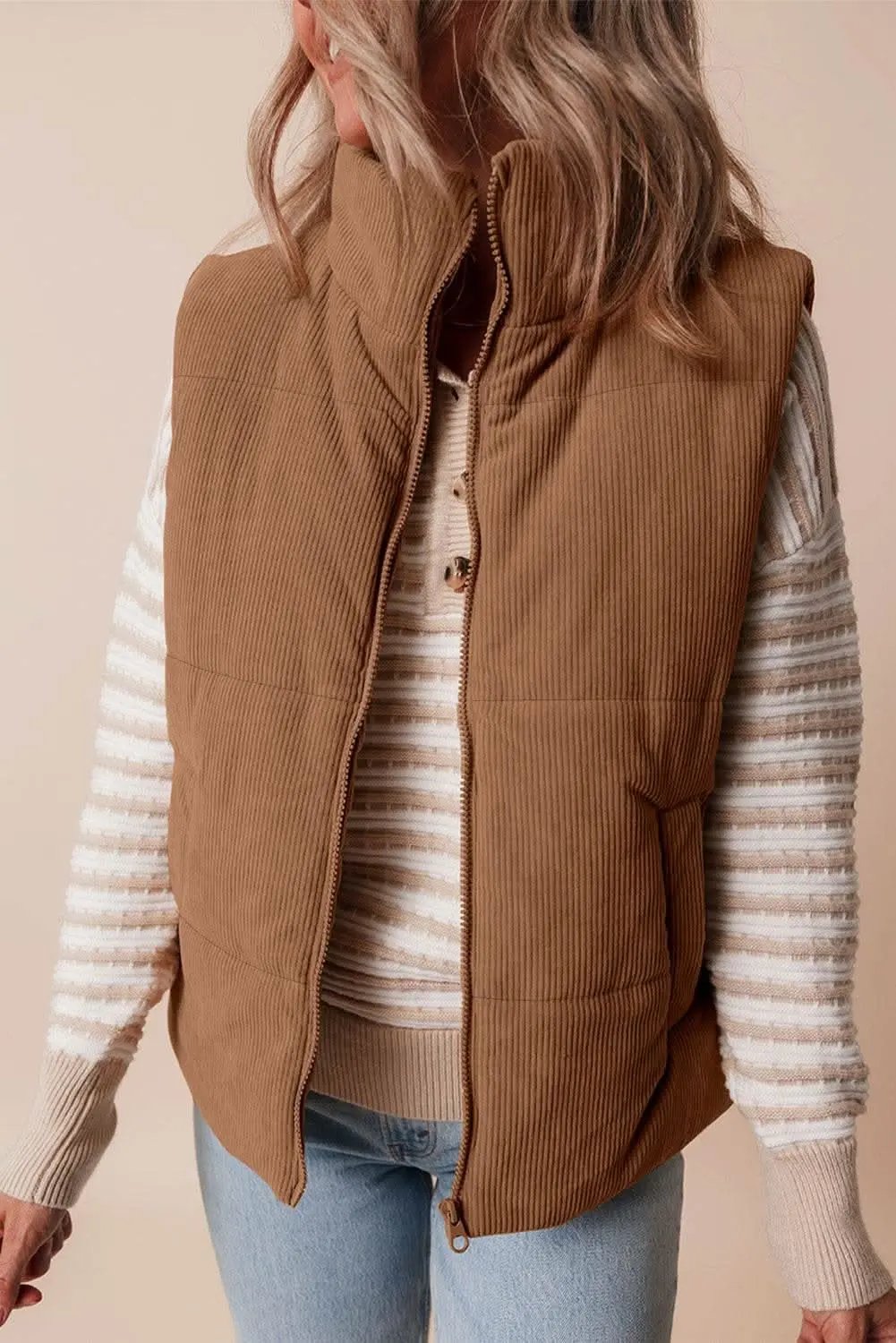 Outerwear/Vests Love Salve Cozy coffee corduroy vest