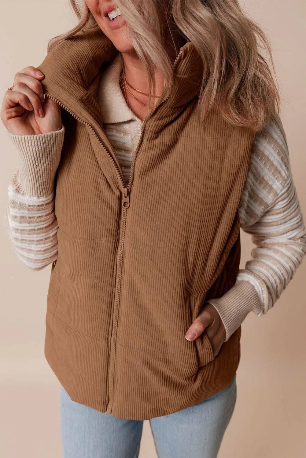 Outerwear/Vests Love Salve Cozy coffee corduroy vest
